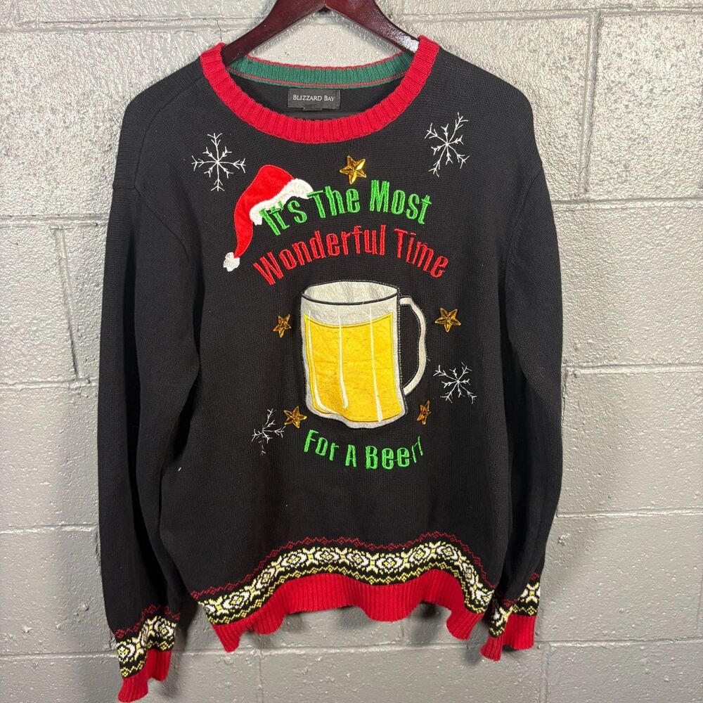 Blizzard Bay Mens XL Ugly Christmas Sweater Beer Mug Pocket Funny Holiday Party